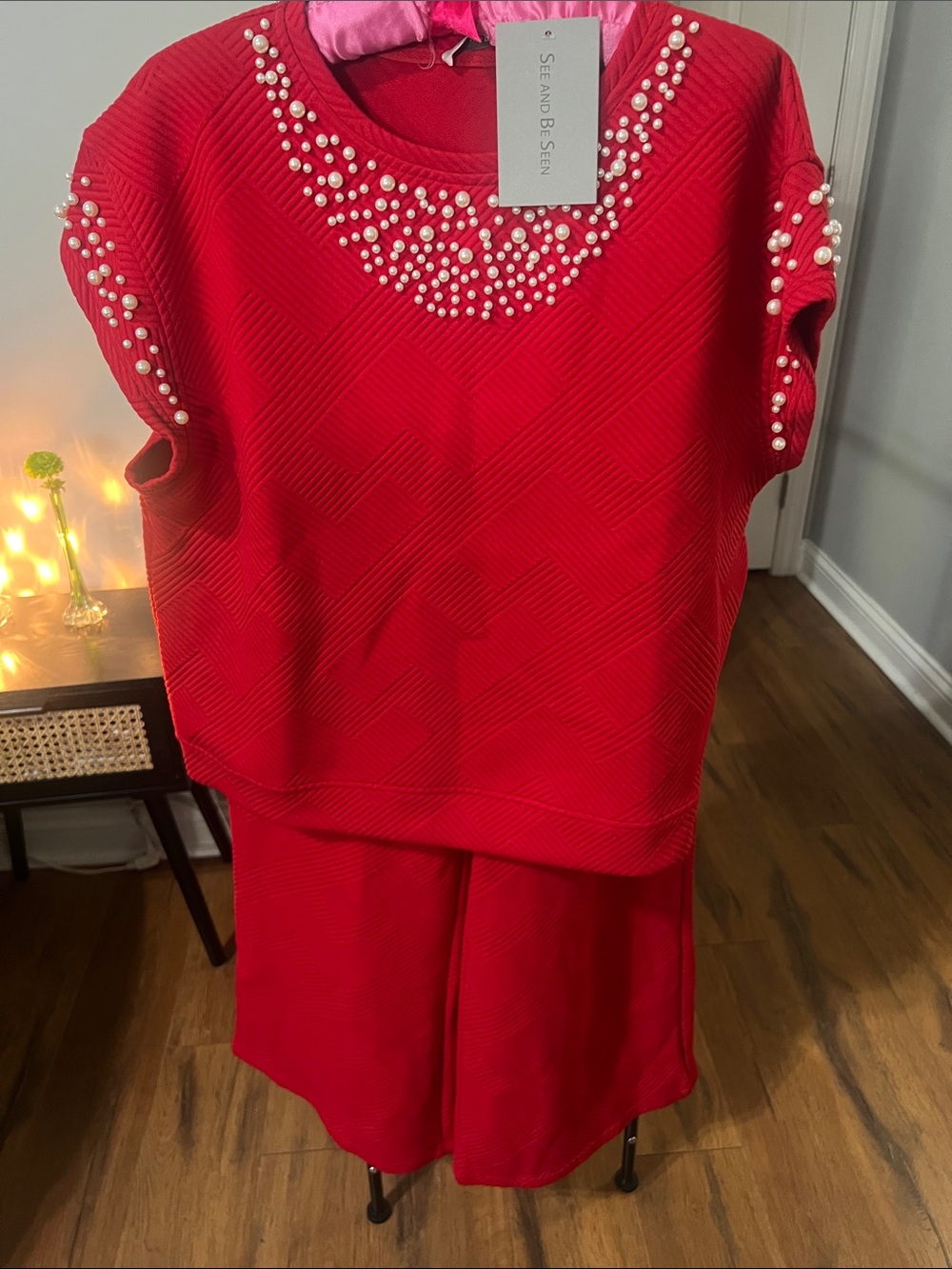 See & Be Seen Red Pearl-Accent Outfit